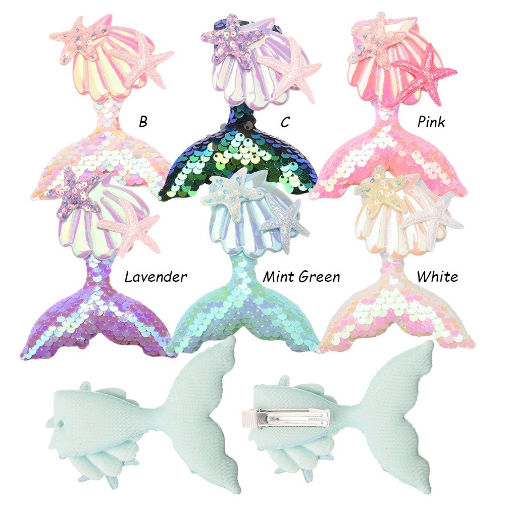 6 Sequin Mermaid tail Hair Clips